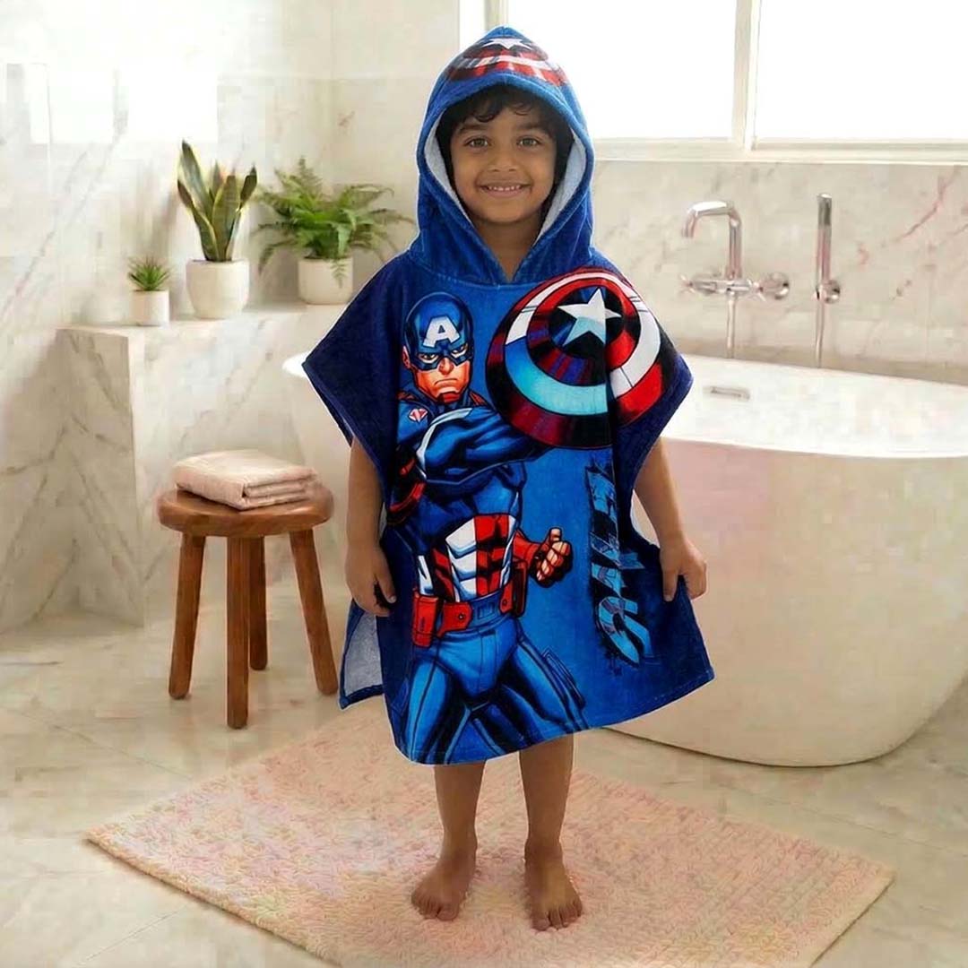 Blue Captain America Hooded Poncho Towel for Kids by Athom Living - Athom Living