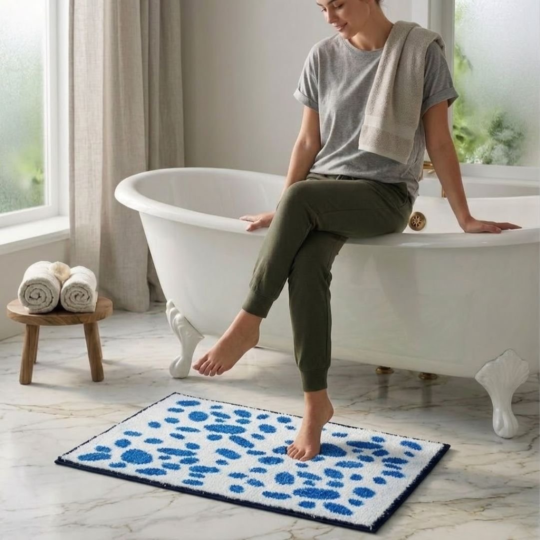 Blue Dotted Soft Anti - Slip Micro Bath Mat by Athom Living - Athom Living