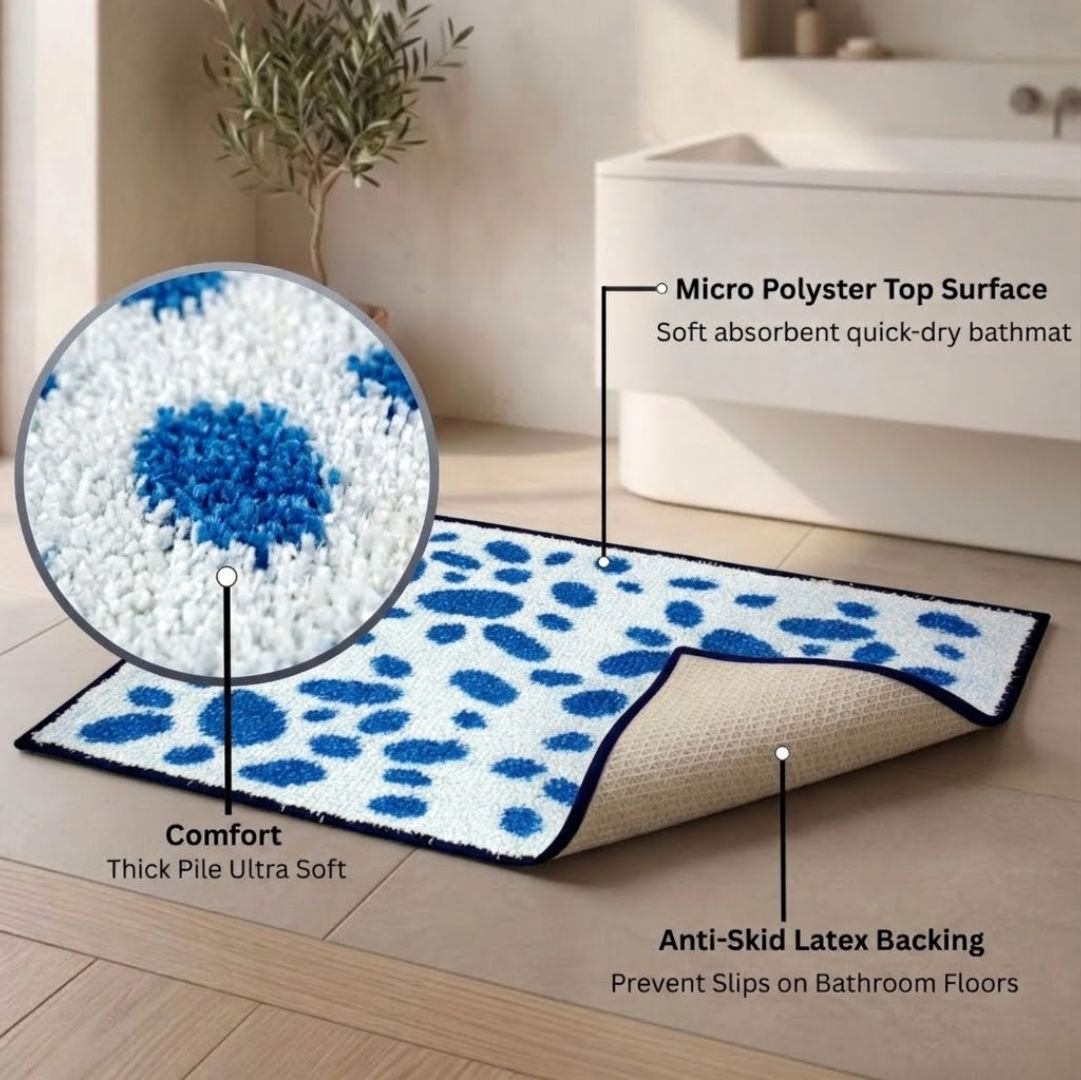 Blue Dotted Soft Anti - Slip Micro Bath Mat by Athom Living - Athom Living