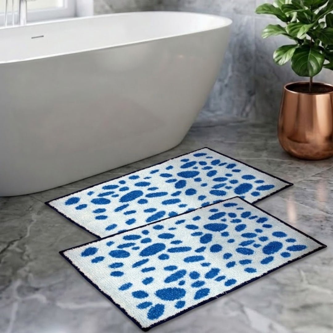 Blue Dotted Soft Anti - Slip Micro Bath Mat Set of 2 by Athom Living - Athom Living