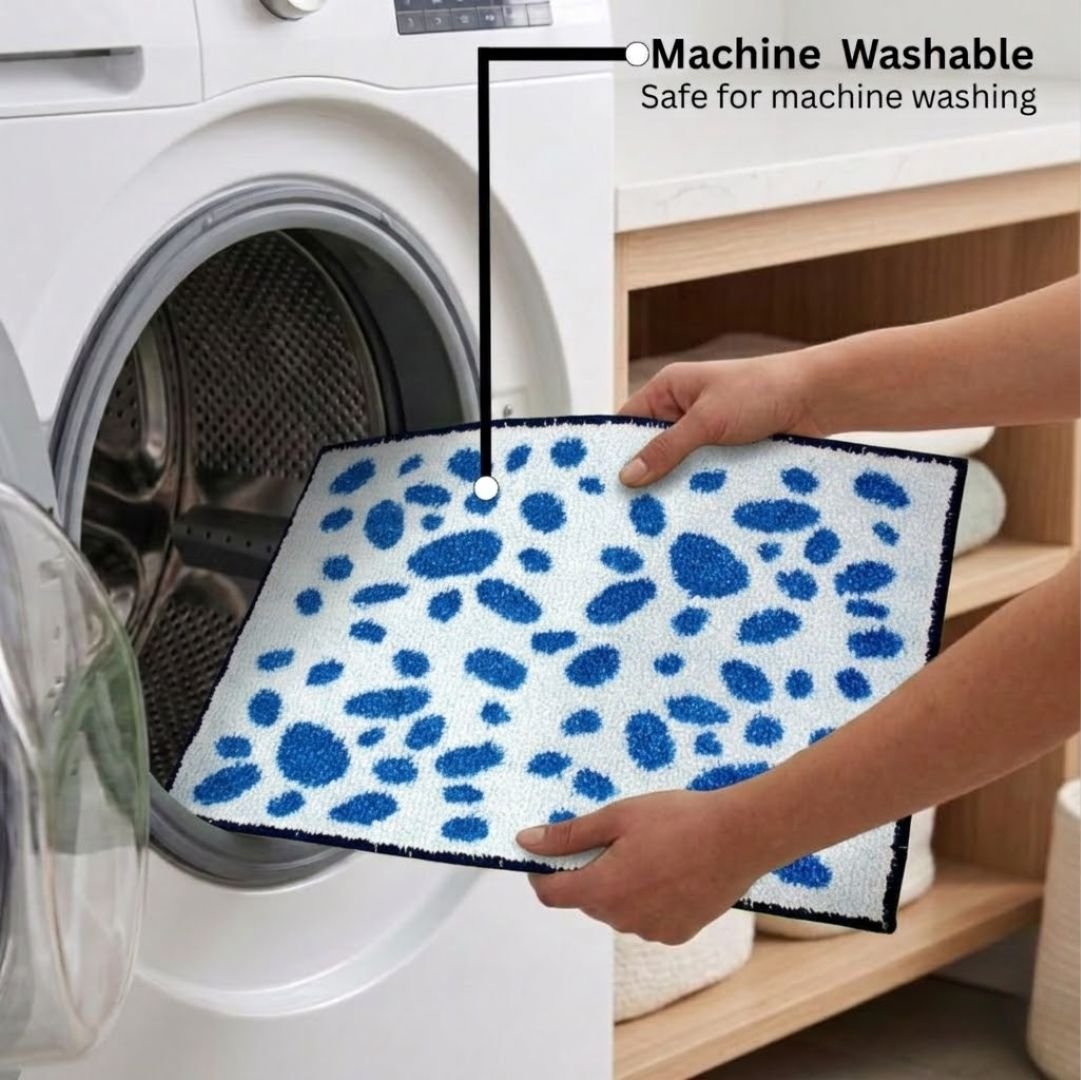Blue Dotted Soft Anti - Slip Micro Bath Mat Set of 3 by Athom Living - Athom Living
