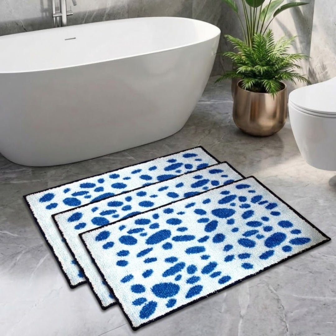 Blue Dotted Soft Anti - Slip Micro Bath Mat Set of 3 by Athom Living - Athom Living