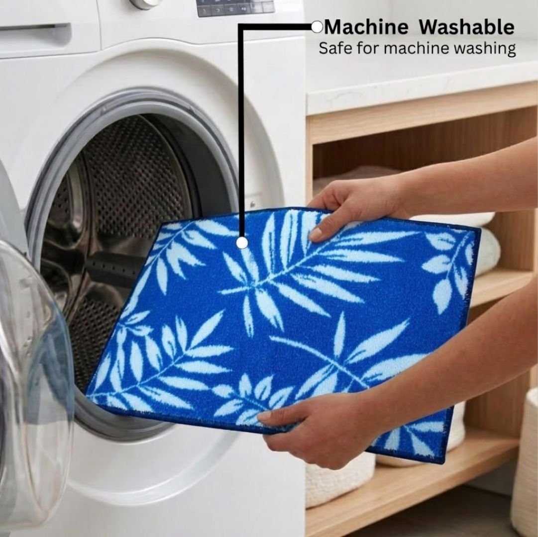 Blue Leaf Soft Anti - Slip Micro Bath Mat by Athom Living - Athom Living