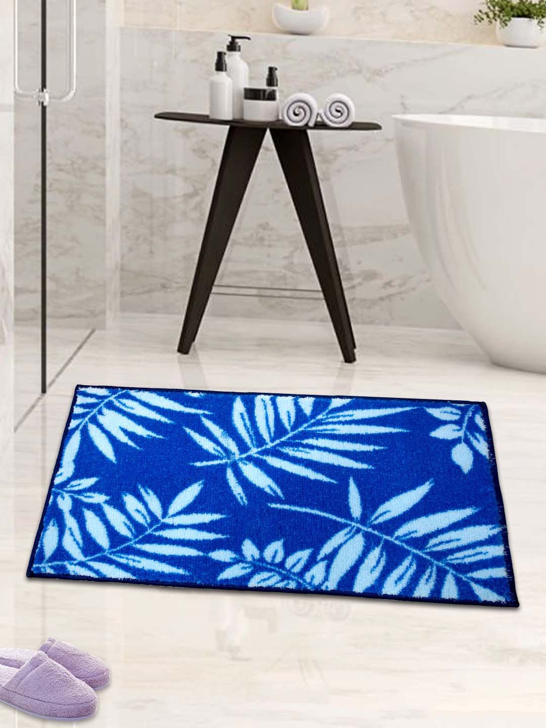 Blue Leaf Soft Anti - Slip Micro Bath Mat by Athom Living - Athom Living