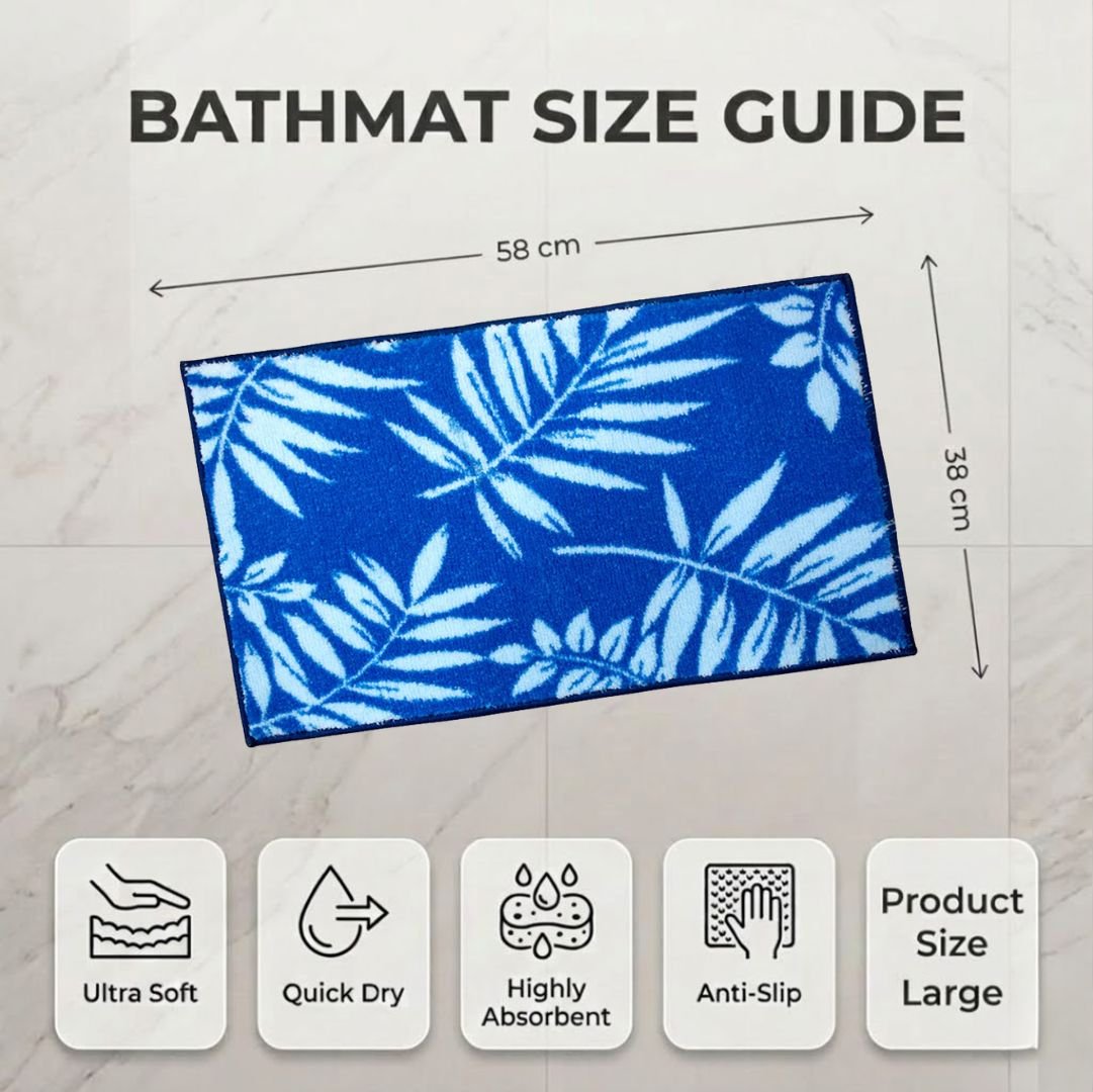 Blue Leaf Soft Anti - Slip Micro Bath Mat by Athom Living - Athom Living