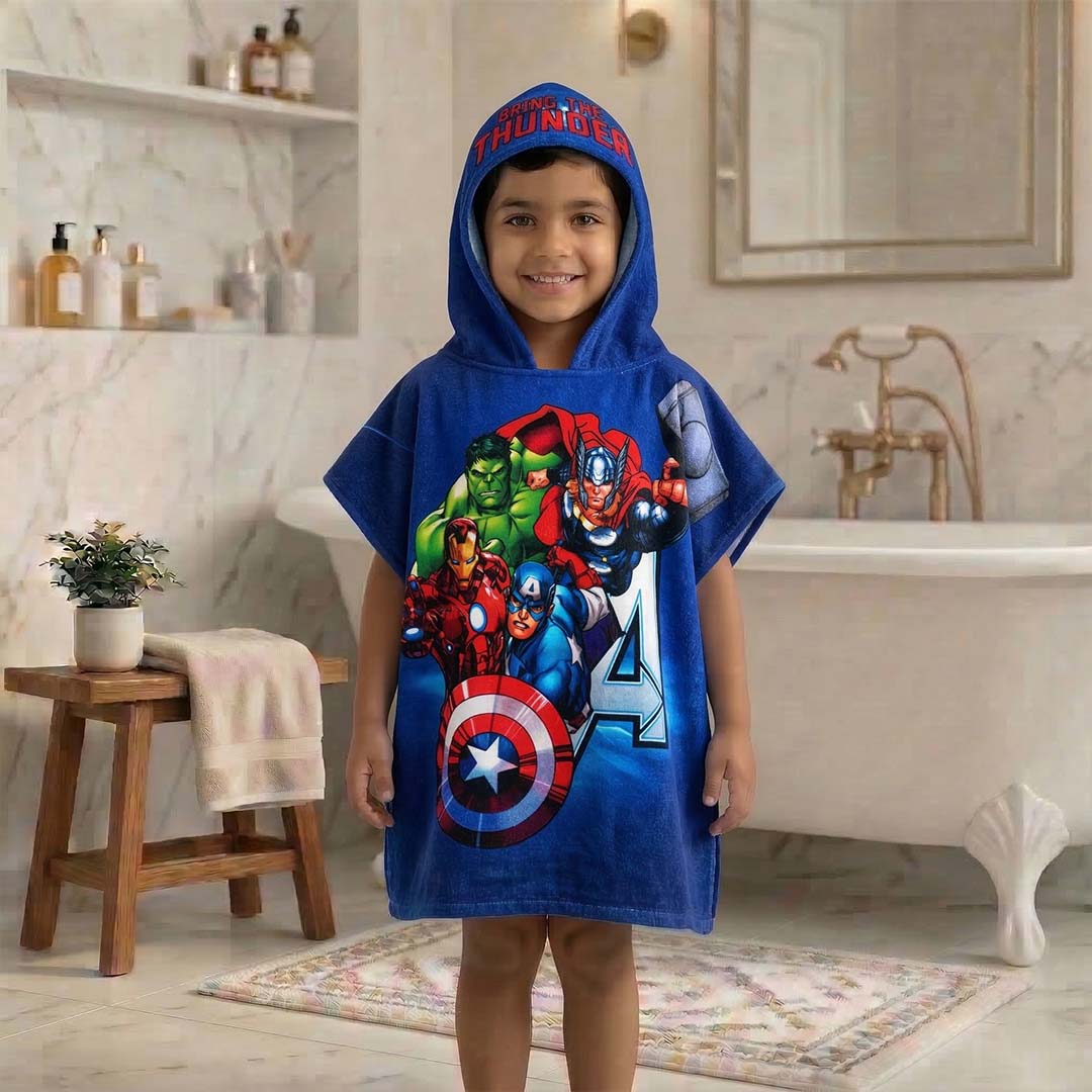 Blue Marvel Avengers Hooded Poncho Towel for Kids by Athom Living - Athom Living