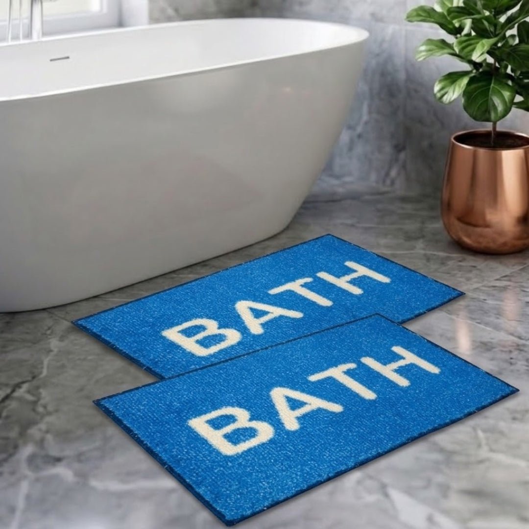 Blue Micro Designer Anti - Slip Soft Bath Mat Set of 2 by Athom Living - Athom Living