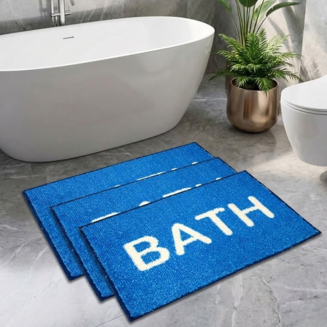 Blue Micro Designer Anti - Slip Soft Bath Mat Set of 3 by Athom Living - Athom Living