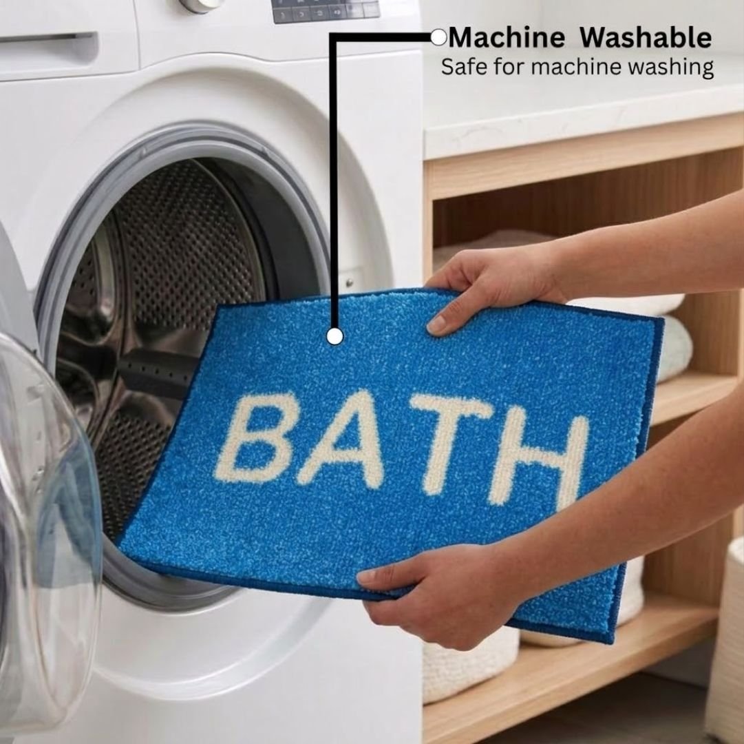 Blue Micro Designer Anti - Slip Soft Bath Mat Set of 3 by Athom Living - Athom Living