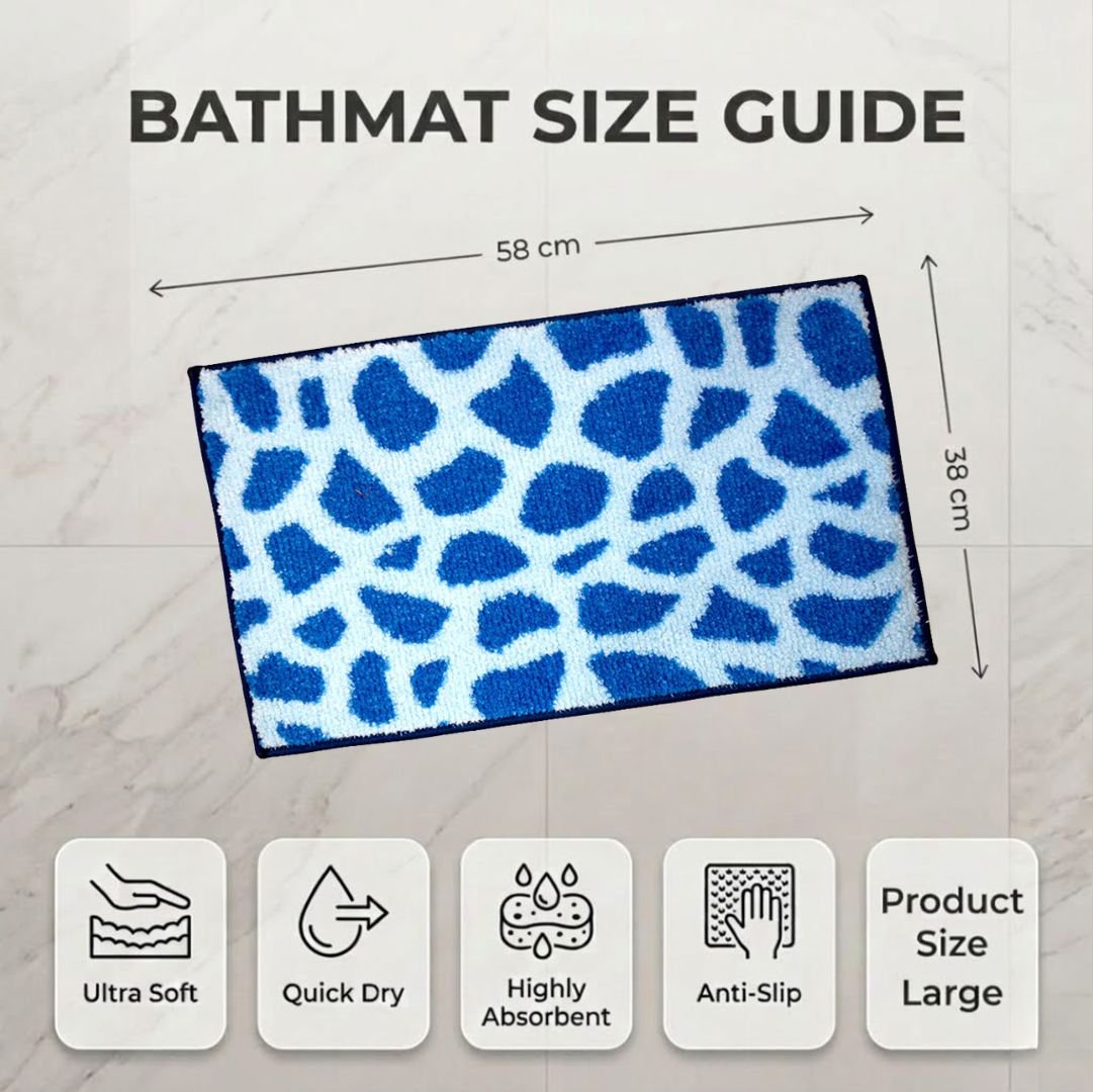 Blue Patches Micro Designer Soft Anti Slip Bath Mat Set of 2 by Athom Living - Athom Living
