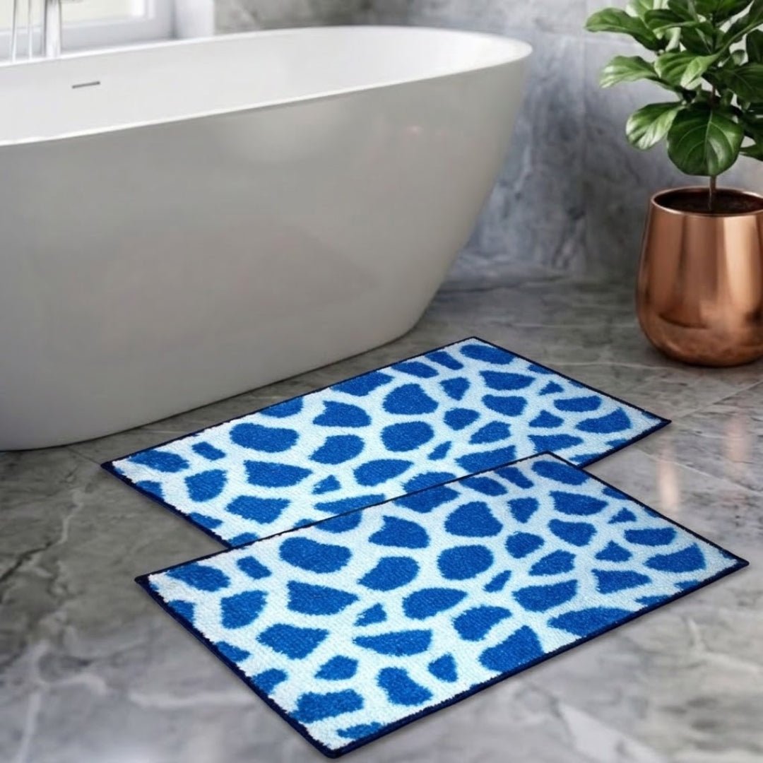 Blue Patches Micro Designer Soft Anti Slip Bath Mat Set of 2 by Athom Living - Athom Living