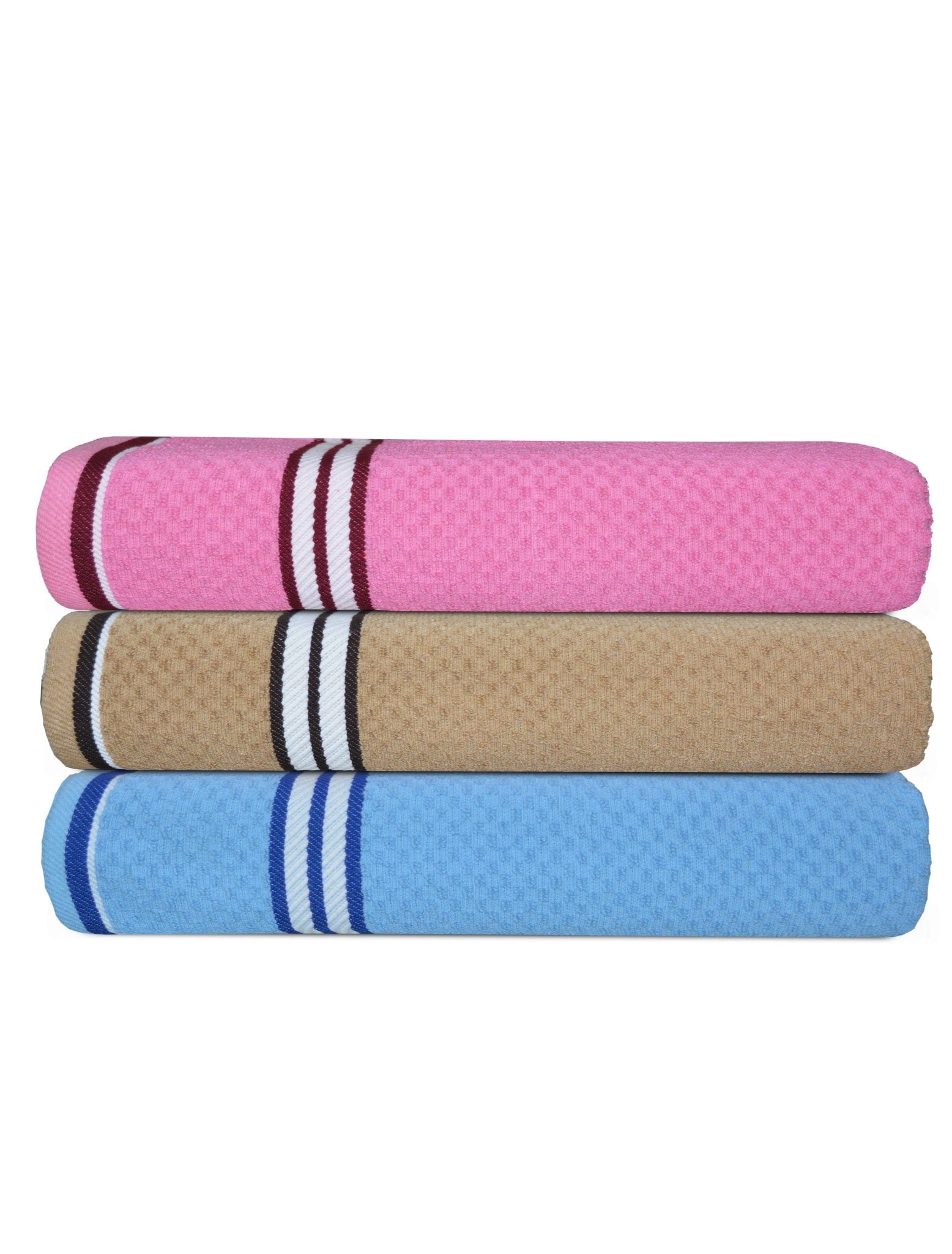 Blue Pink Brown Popcorn Textured Solid Bath Towel (Pack of 3) by Athom Living - Athom Living