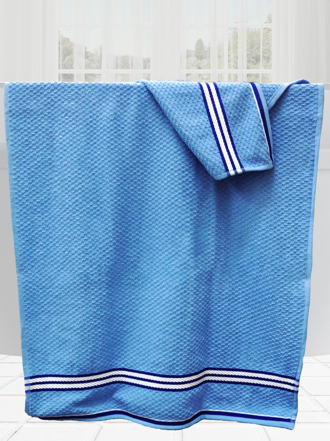 Blue Popcorn textured Solid Bath Towel Pack of 3 by Athom Living - Athom Living