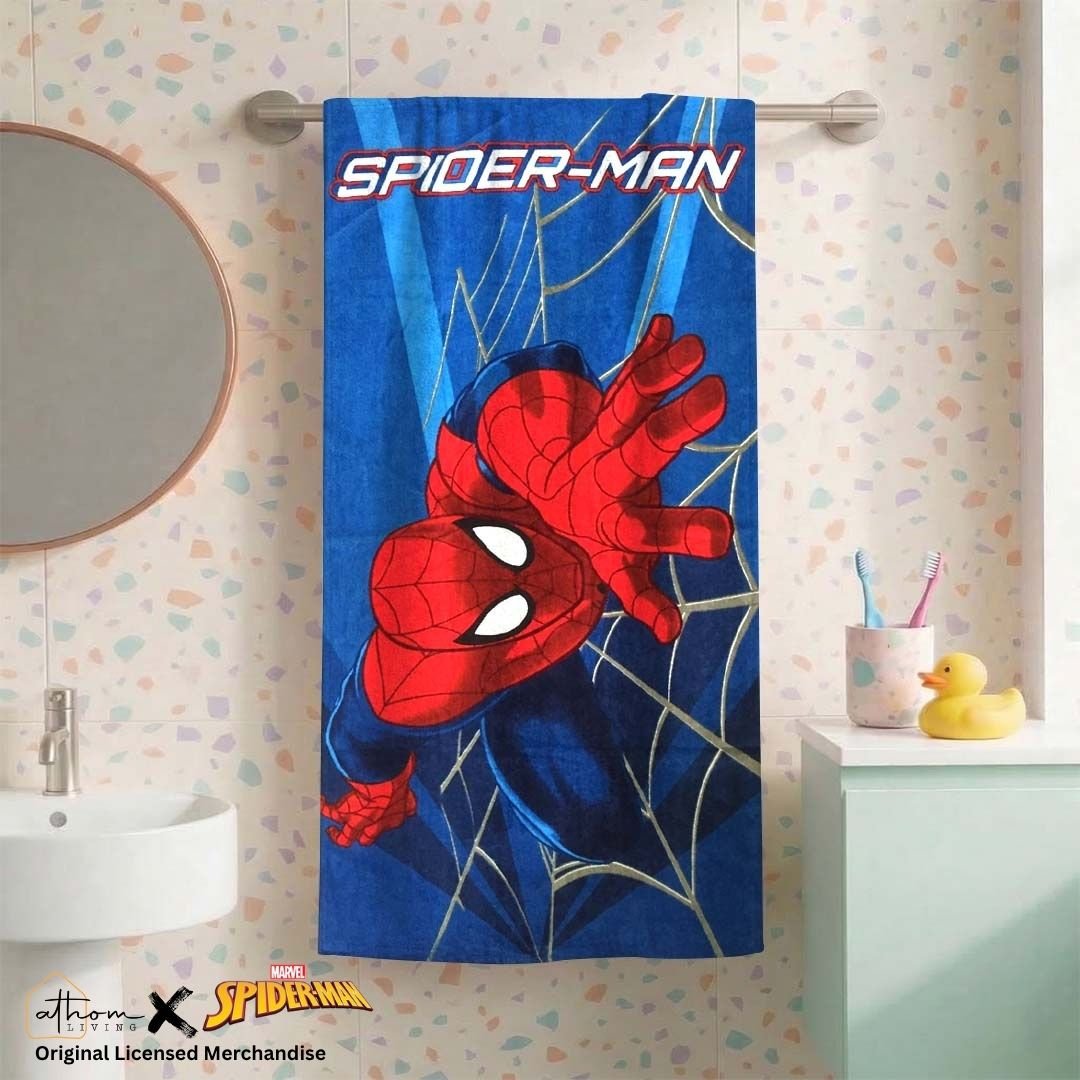 Blue Spiderman Kids Cotton Bath Towel Soft & Absorbent by Athom Living - Athom Living