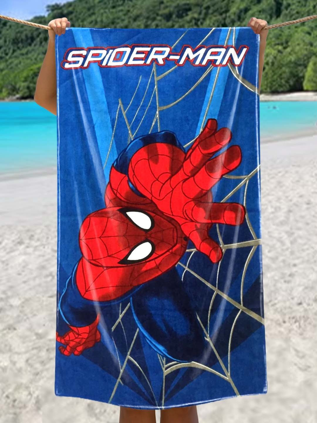 Blue Spiderman Kids Cotton Bath Towel Soft & Absorbent by Athom Living - Athom Living