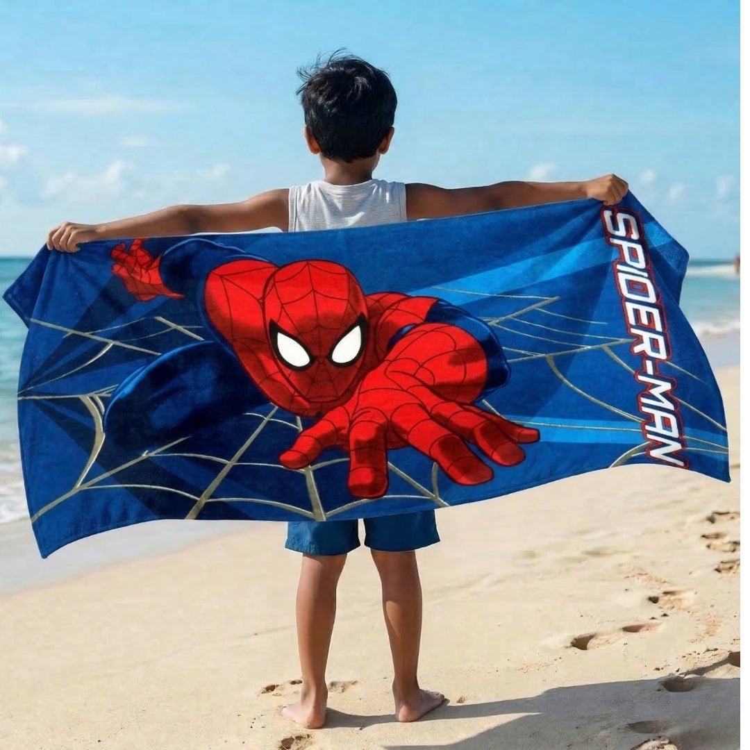 Blue Spiderman Kids Cotton Bath Towel Soft & Absorbent by Athom Living - Athom Living