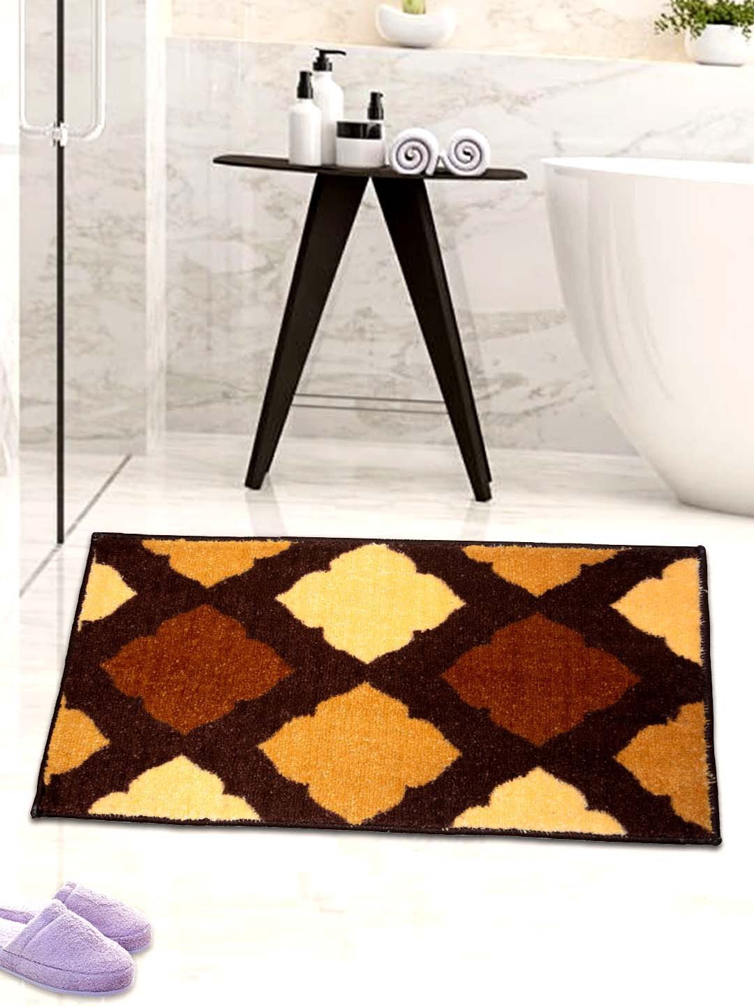 Brown & Beige Micro Designer Soft Anti Slip Bath Mat by Athom Living - Athom Living