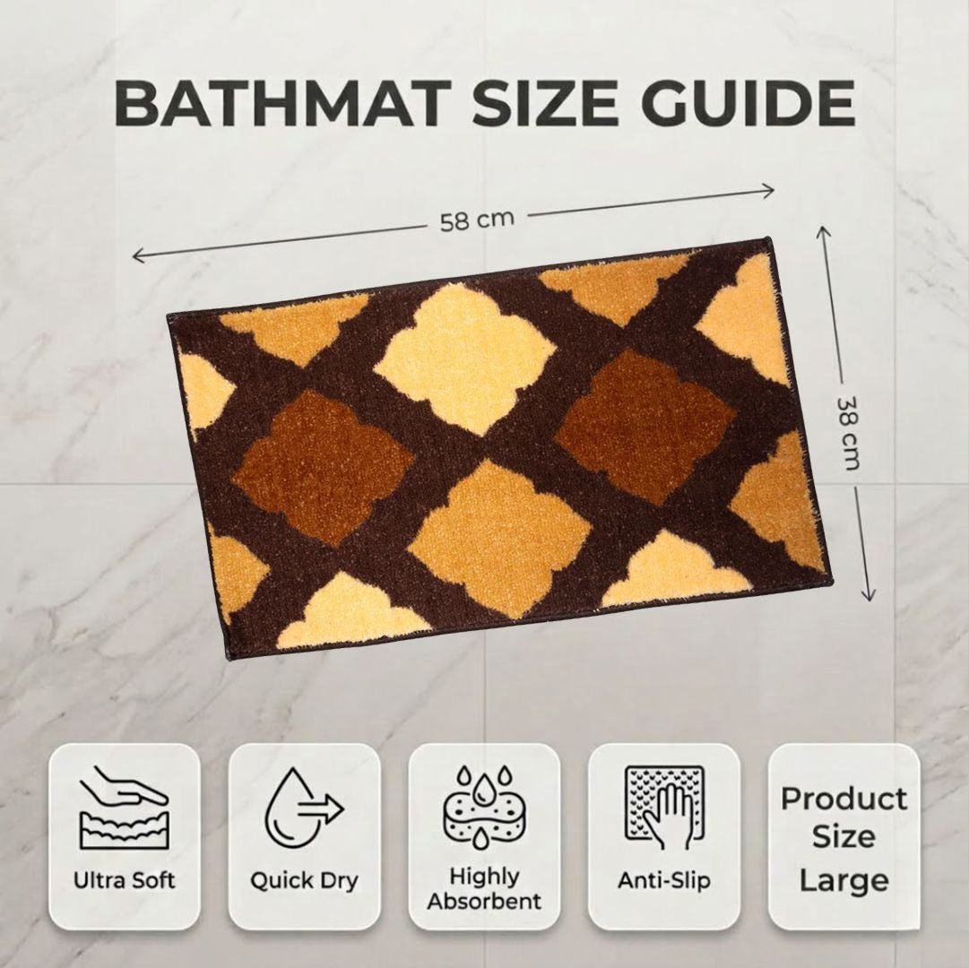 Brown & Beige Micro Designer Soft Anti Slip Bath Mat by Athom Living - Athom Living