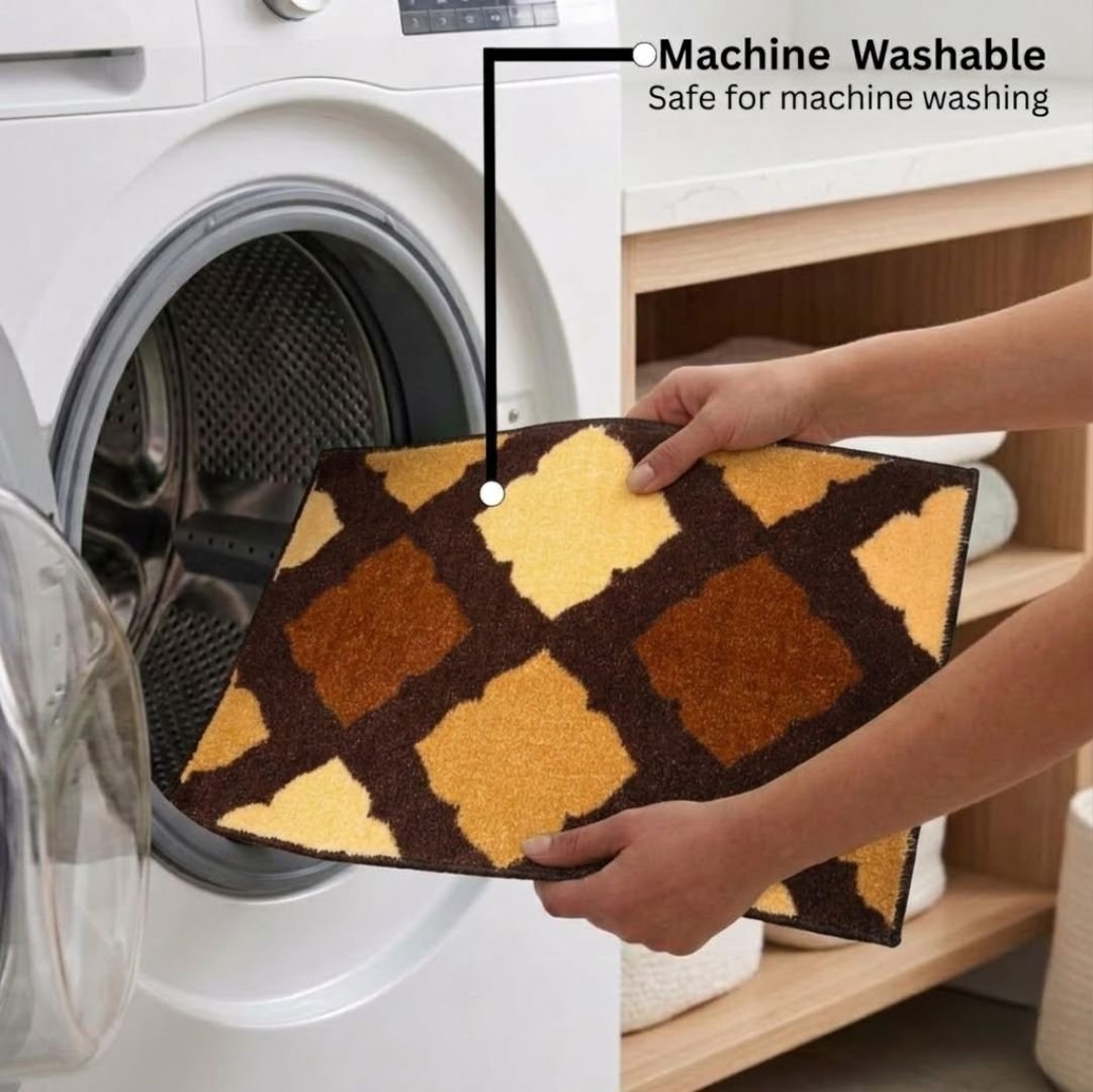 Brown & Beige Micro Designer Soft Anti Slip Bath Mat by Athom Living - Athom Living