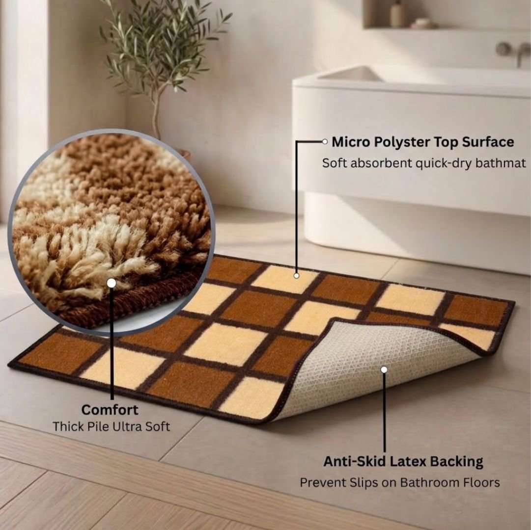 Brown Blocks Soft Anti - Slip Bath Mat by Athom Living - Athom Living