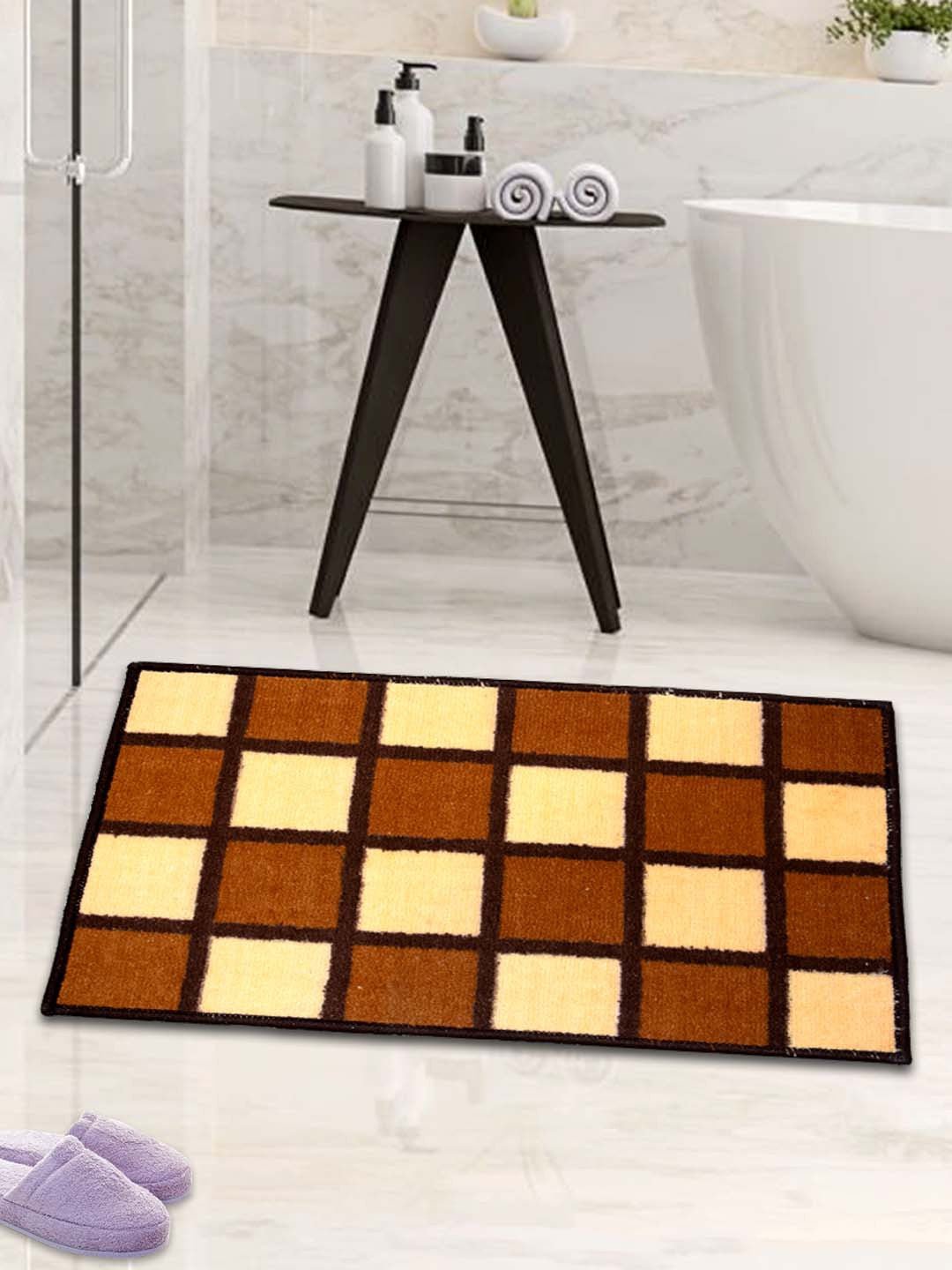 Brown Blocks Soft Anti - Slip Bath Mat by Athom Living - Athom Living