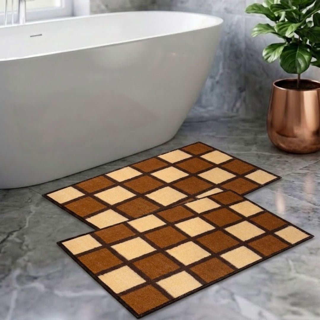Brown Blocks Soft Anti - Slip Bath Mat Set of 2 by Athom Living - Athom Living