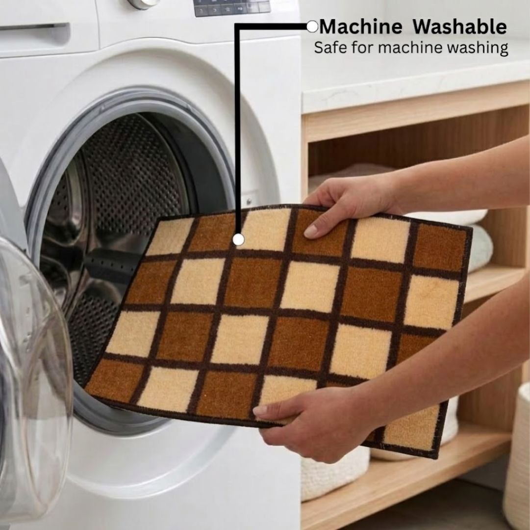 Brown Blocks Soft Anti - Slip Bath Mat Set of 2 by Athom Living - Athom Living