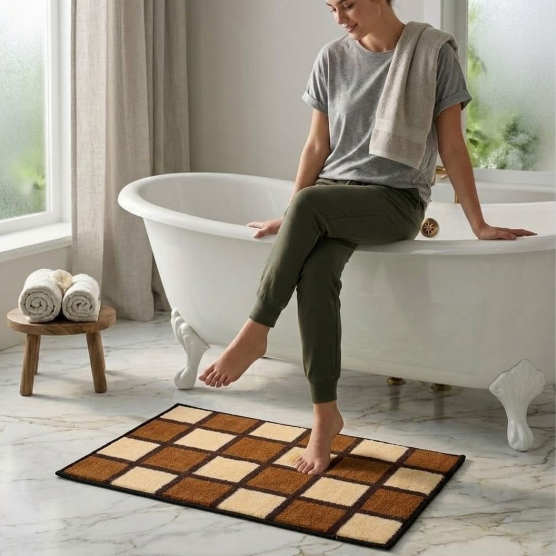 Brown Blocks Soft Anti - Slip Bath Mat Set of 3 by Athom Living - Athom Living