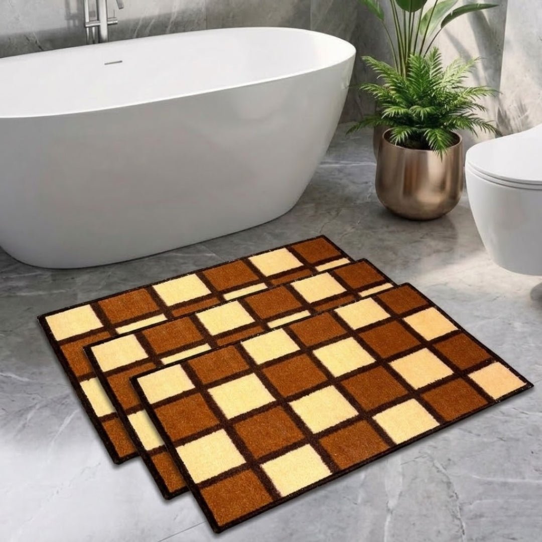 Brown Blocks Soft Anti - Slip Bath Mat Set of 3 by Athom Living - Athom Living