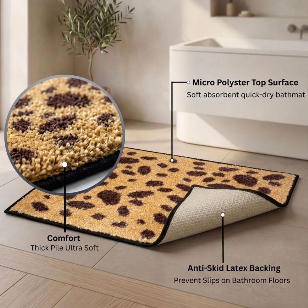 Brown Dotted Micro Designer Soft Anti Slip Bath Mat by Athom Living - Athom Living