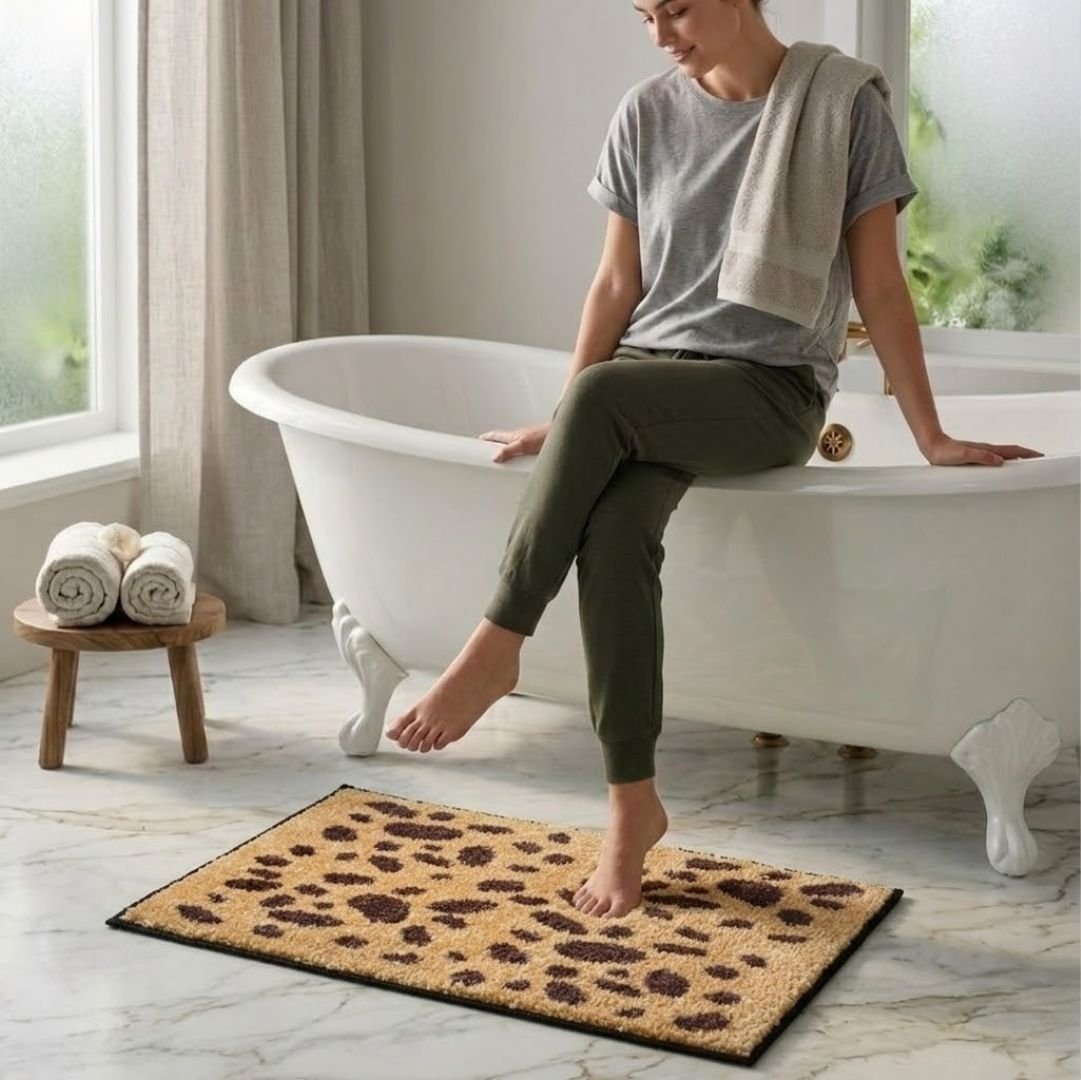 Brown Dotted Micro Designer Soft Anti Slip Bath Mat by Athom Living - Athom Living