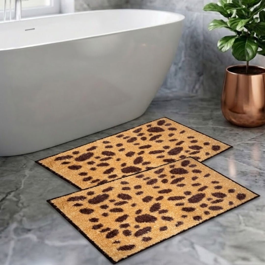 Brown Dotted Micro Designer Soft Anti Slip Bath Mat Set of 2 by Athom Living - Athom Living