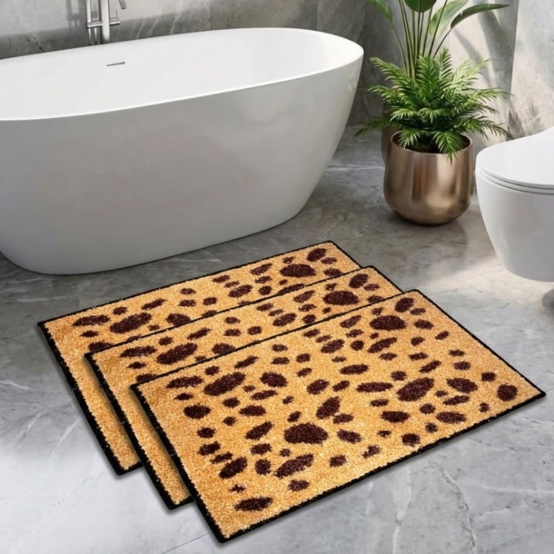 Brown Dotted Micro Designer Soft Anti Slip Bath Mat Set of 3 by Athom Living - Athom Living