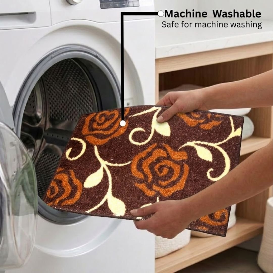 Brown Flower Micro Designer Soft Anti Slip Bath Mat by Athom Living - Athom Living