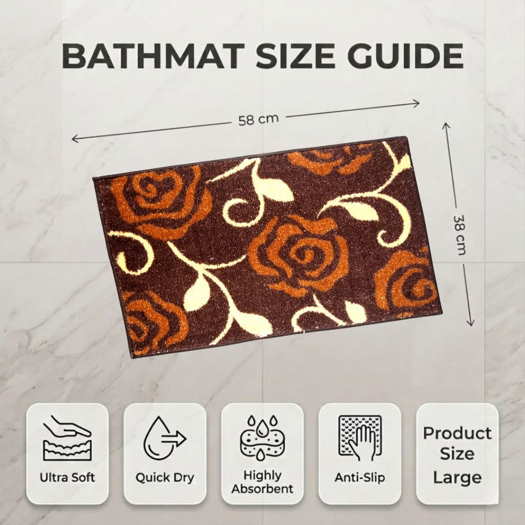 Brown Flower Micro Designer Soft Anti Slip Bath Mat by Athom Living - Athom Living