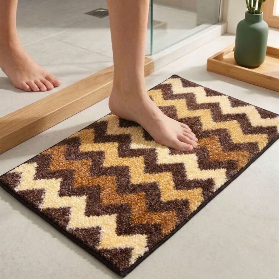 Brown Micro Soft Anti - Slip Designer Bath Mat by Athom Living - Athom Living