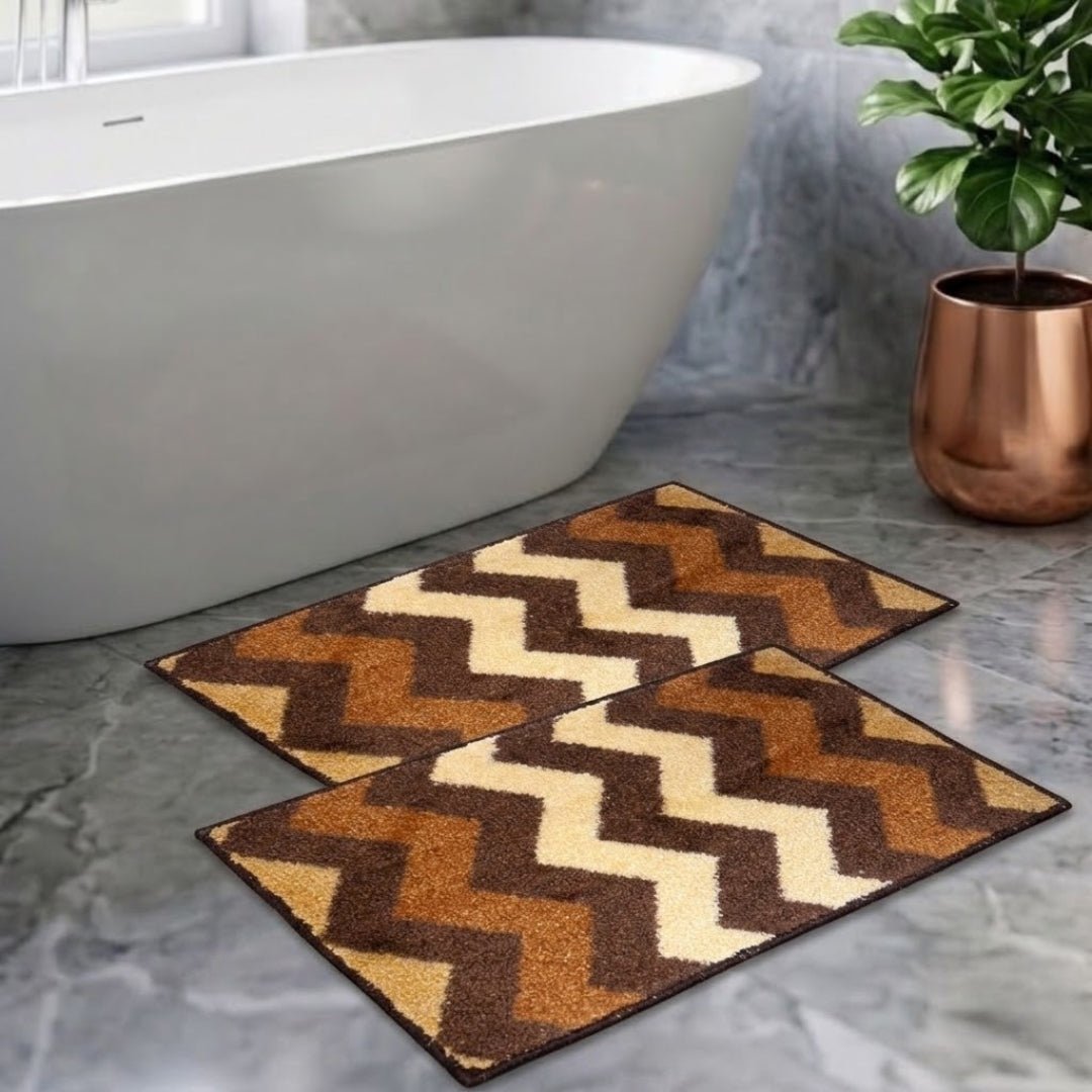 Brown Micro Soft Anti - Slip Designer Bath Mat Set of 2 by Athom Living - Athom Living
