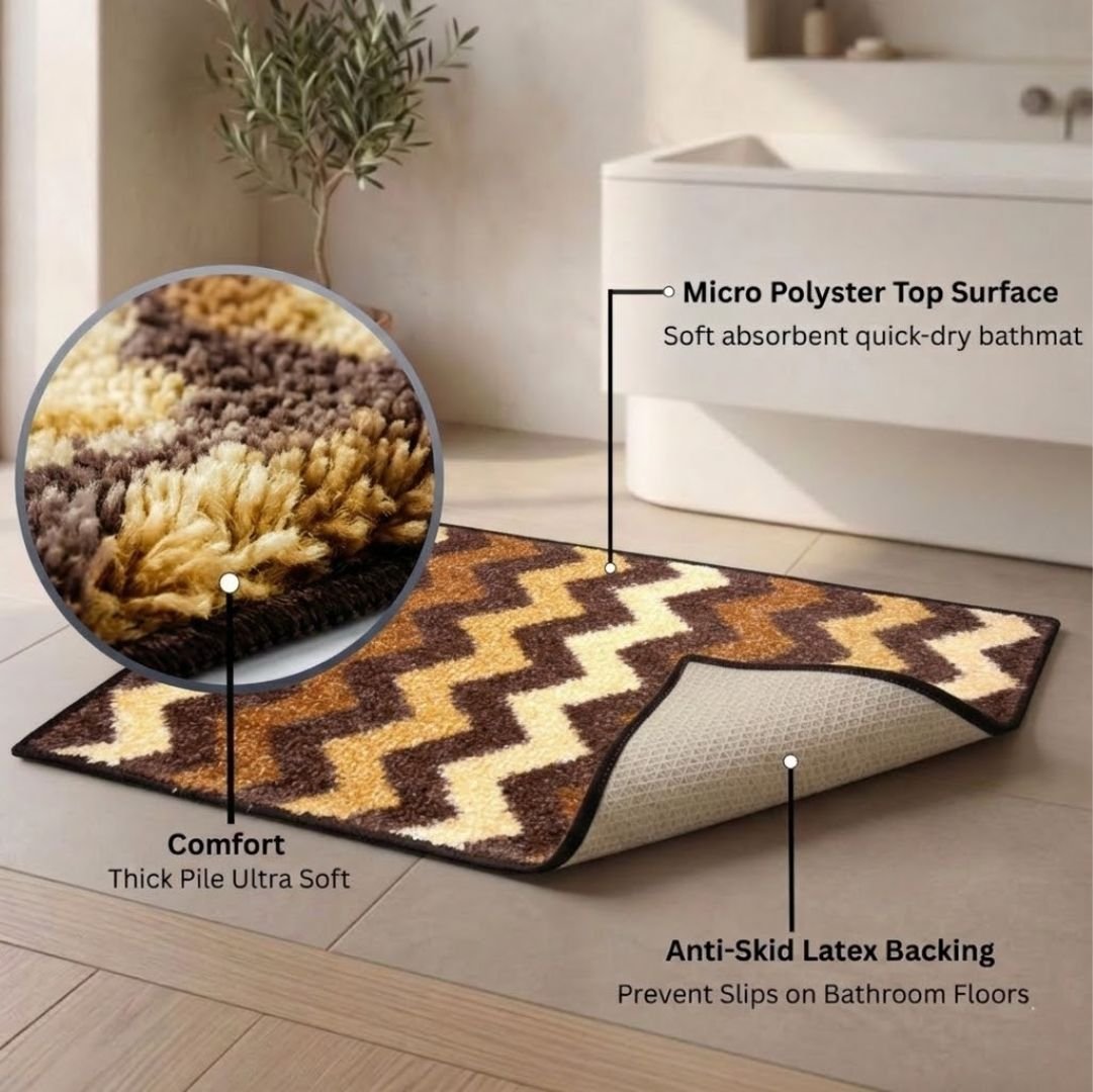 Brown Micro Soft Anti - Slip Designer Bath Mat Set of 2 by Athom Living - Athom Living