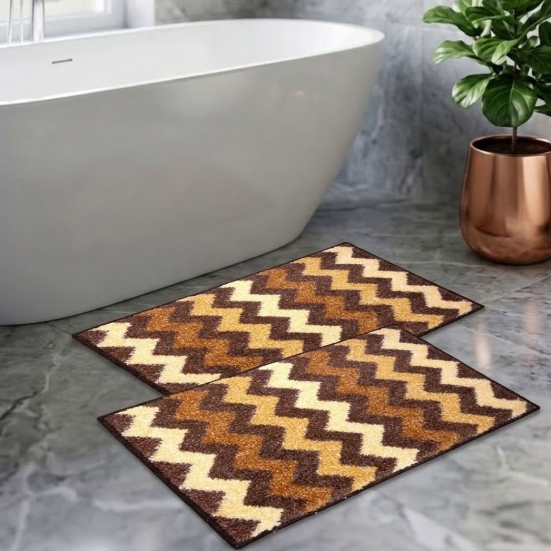 Brown Micro Soft Anti - Slip Designer Bath Mat Set of 2 by Athom Living - Athom Living