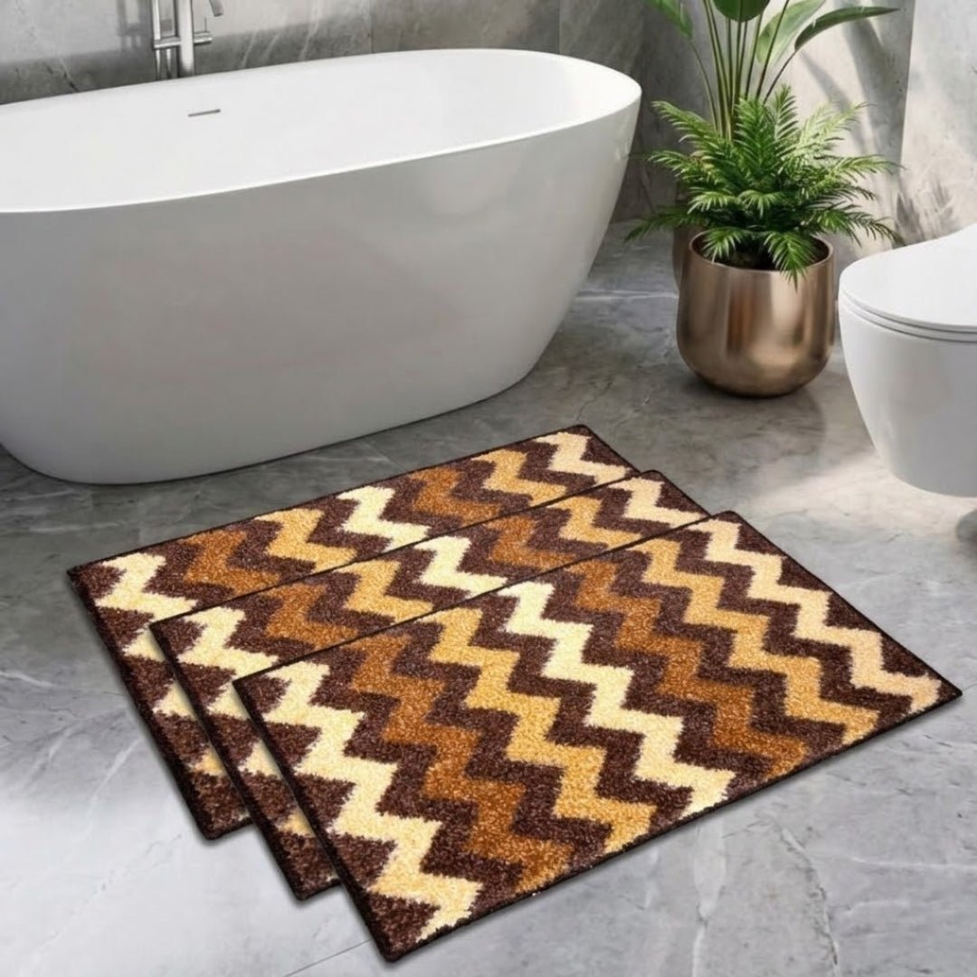 Brown Micro Soft Anti - Slip Designer Bath Mat Set of 3 by Athom Living - Athom Living