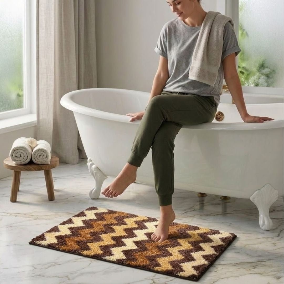 Brown Micro Soft Anti - Slip Designer Bath Mat Set of 3 by Athom Living - Athom Living