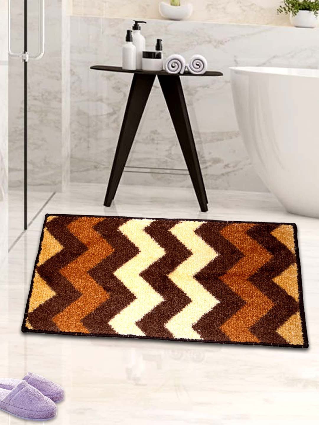 Brown Striped Soft Anti - Slip Bath Mat by Athom Living - Athom Living