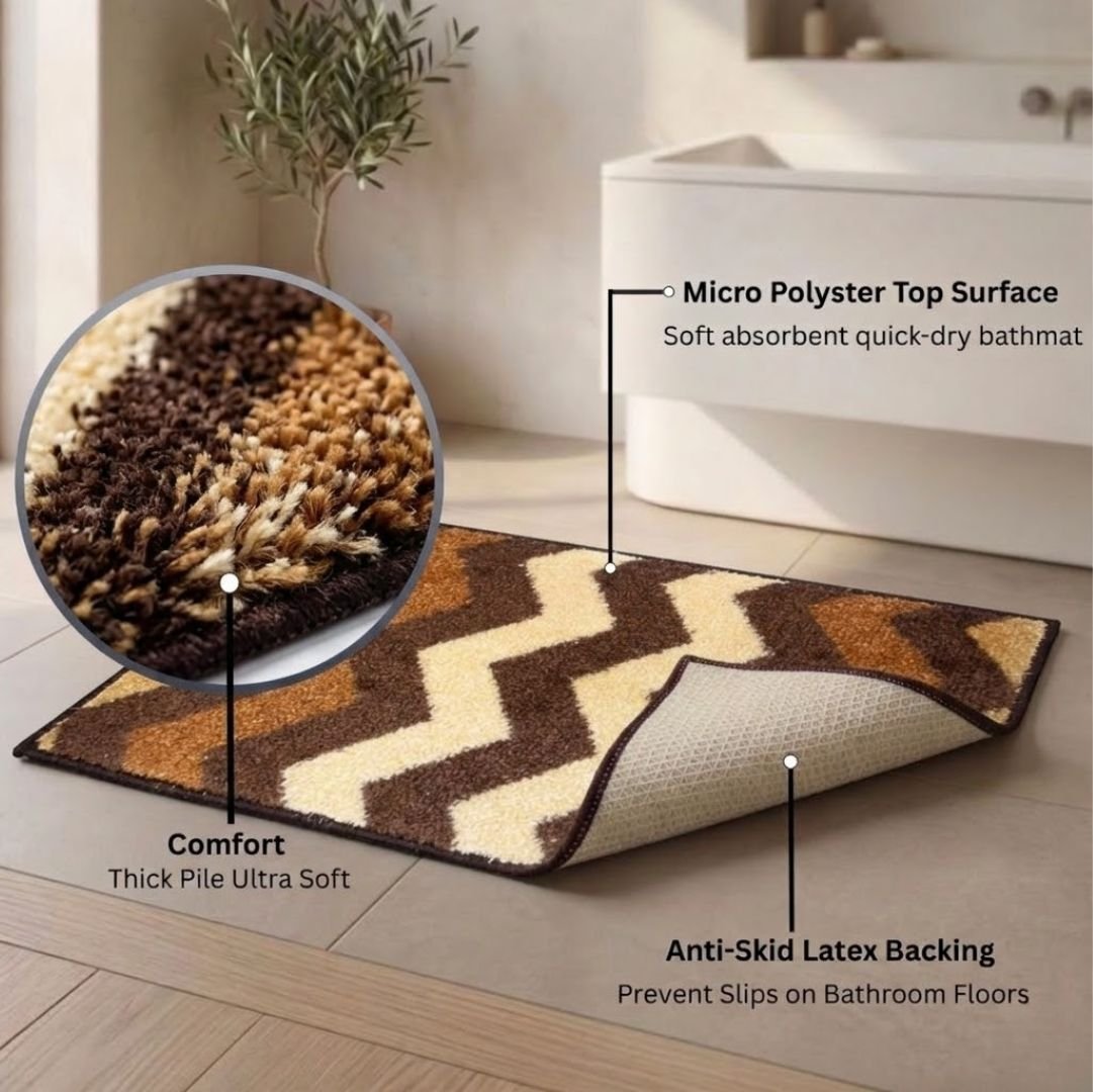Brown Striped Soft Anti - Slip Bath Mat by Athom Living - Athom Living