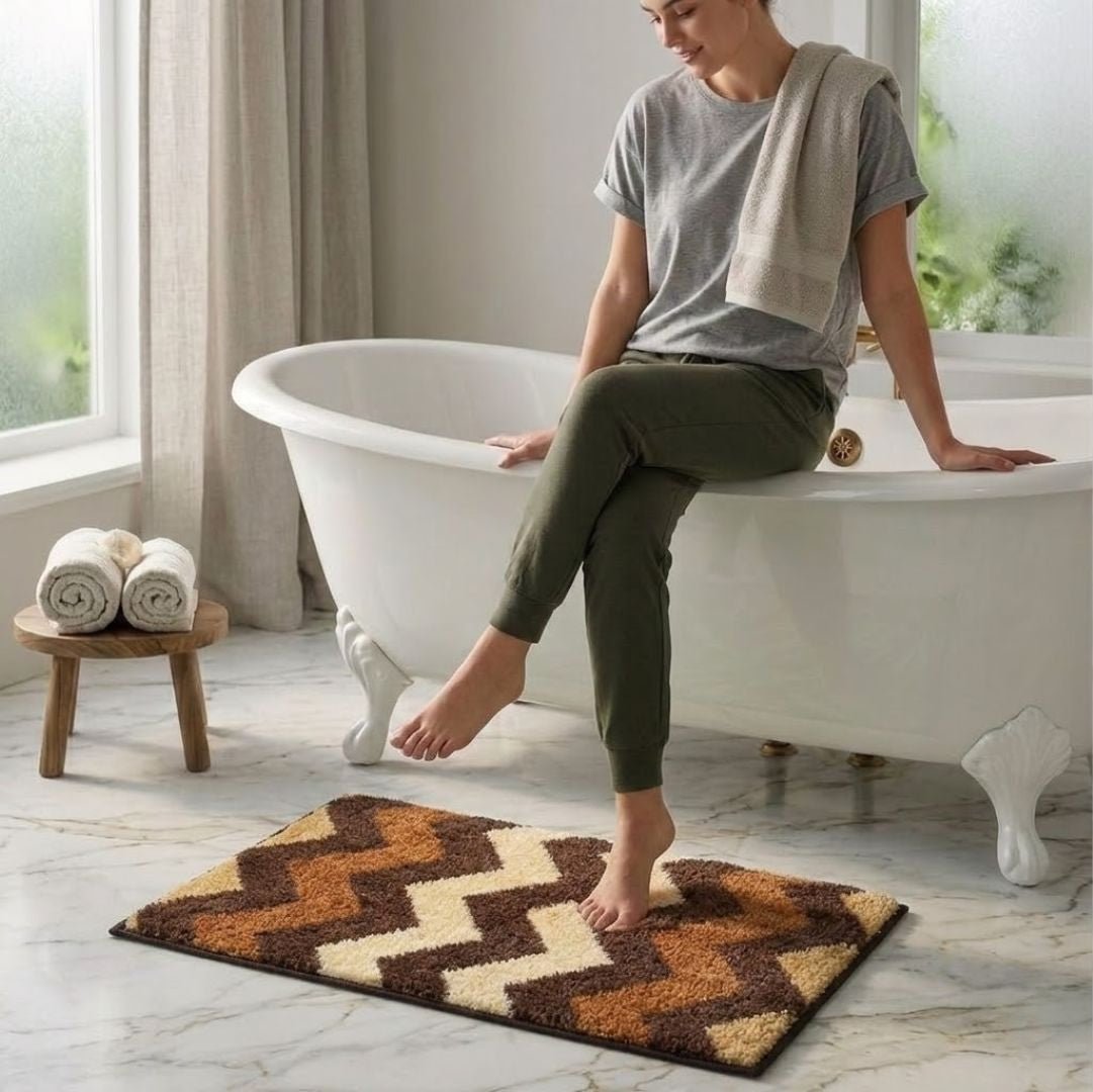 Brown Striped Soft Anti - Slip Bath Mat by Athom Living - Athom Living