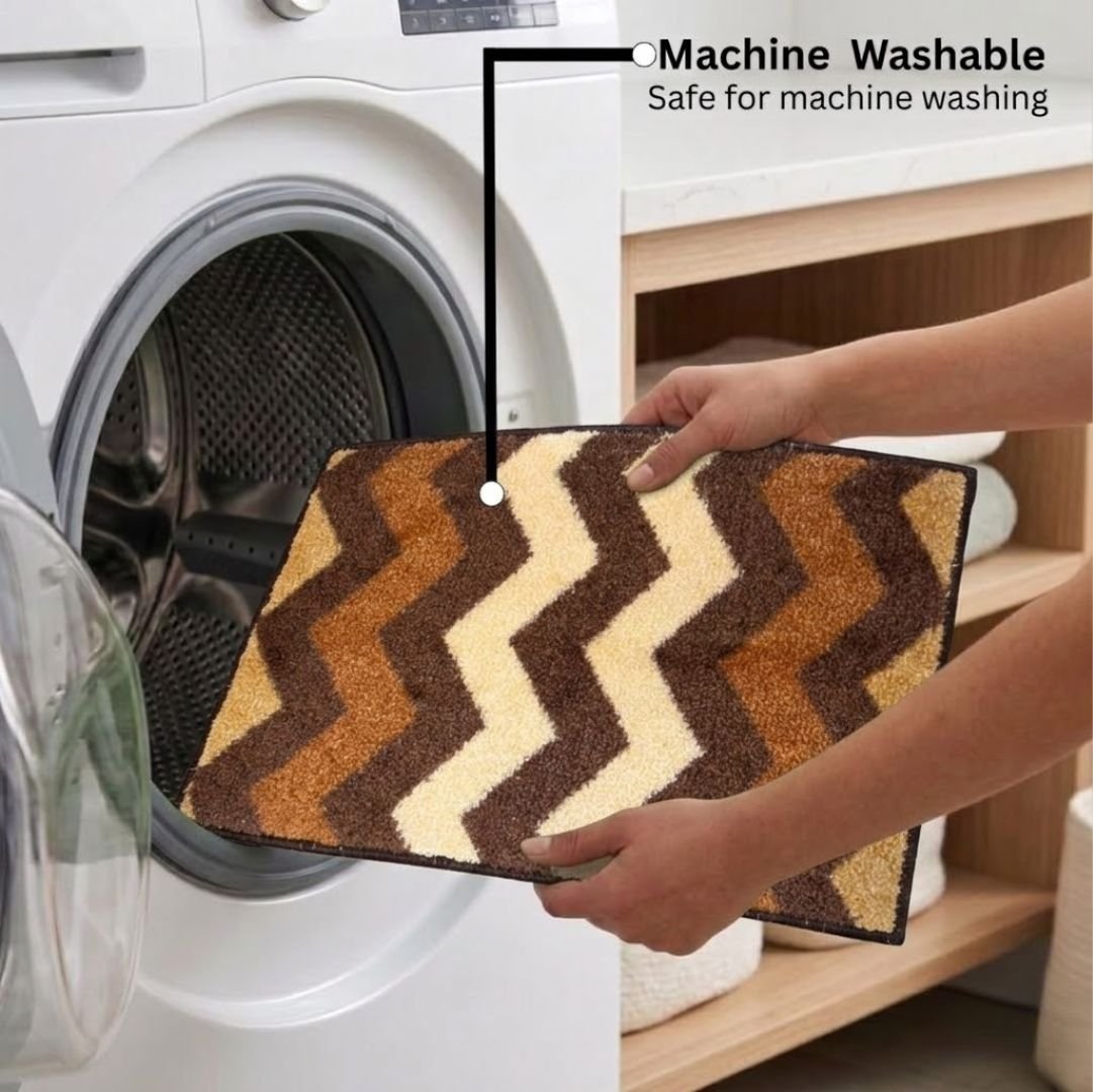 Brown Striped Soft Anti - Slip Bath Mat Set of 3 by Athom Living - Athom Living