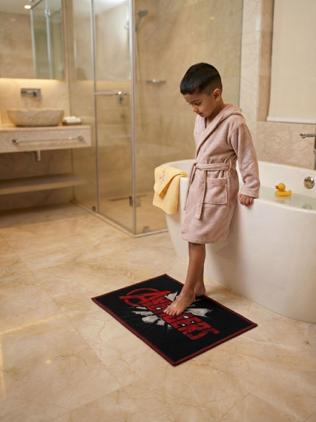 Buy Kids Avengers Carpet and Get Kids Avengers Bathmat Free | Blue & Black - Athom Living