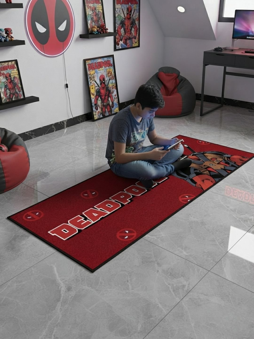 Buy Kids Deadpool Runner Carpet and Get Kids Deadpool Bathmat Free| Red - Athom Living
