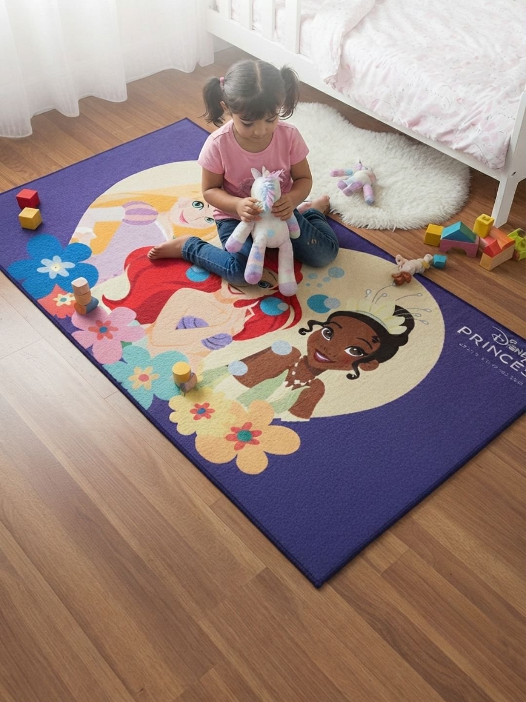 Buy Kids Disney Princess Carpet and Get Kids Disney Princess Bathmat Free | Purple & Sea Blue - Athom Living