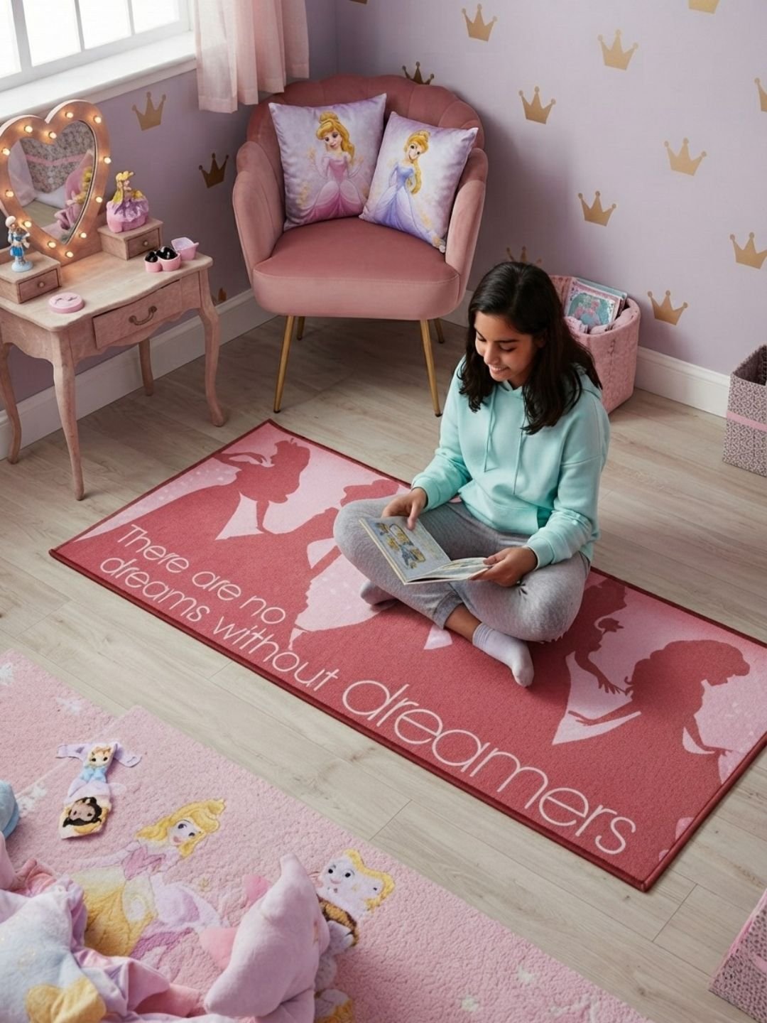 Buy Kids Disney Princess Runner Carpet and Get Kids Disney Princess Bathmat Free| Pink & Blue - Athom Living