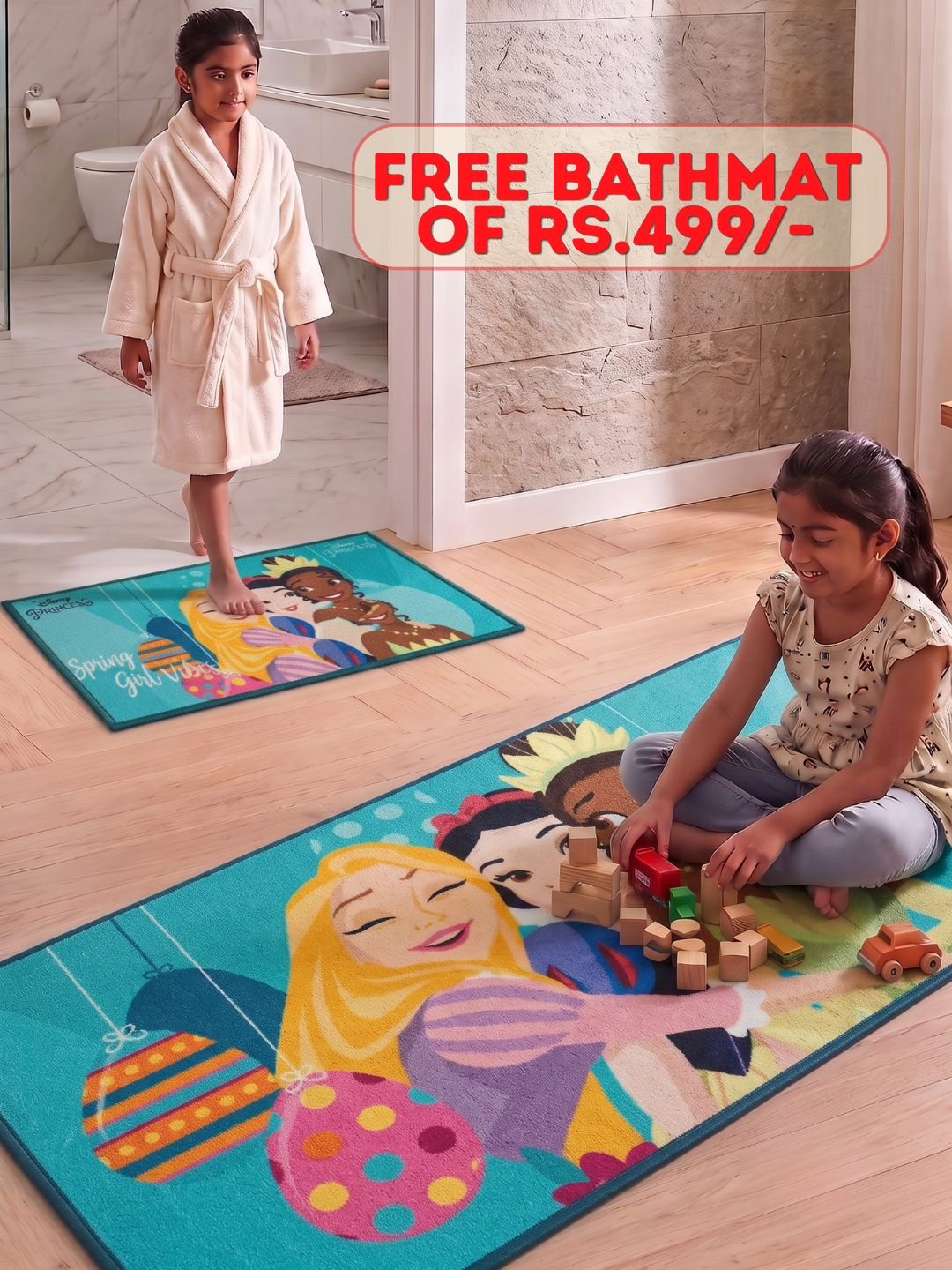 Buy Kids Disney Princess Runner Carpet and Get Kids Disney Princess Bathmat Free| Sea Blue - Athom Living